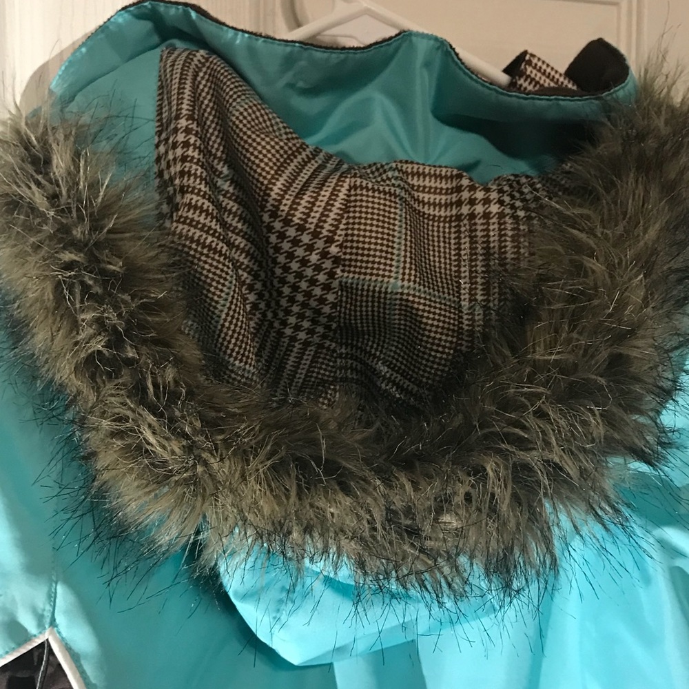 ✨SOLD✨Teal Blue/Brown Snow Jacket With Hood - Picture 6 of 7